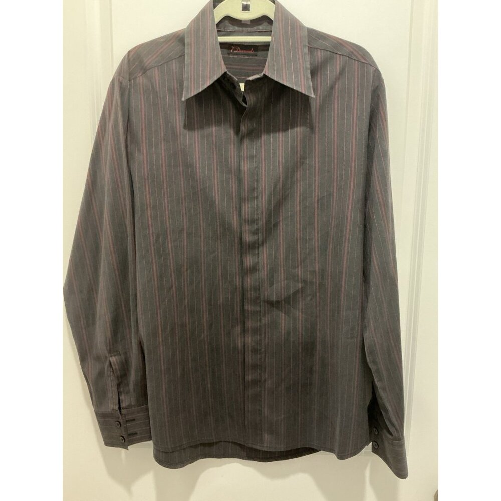 7 Diamonds Button Up Large Black Red Stripes Placket Over Buttons
